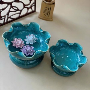 Bát thả hoa thần tài đường kính 30cm men hỏa biến cẩm thạch kèm chân đế(không bao gồm sen sứ)